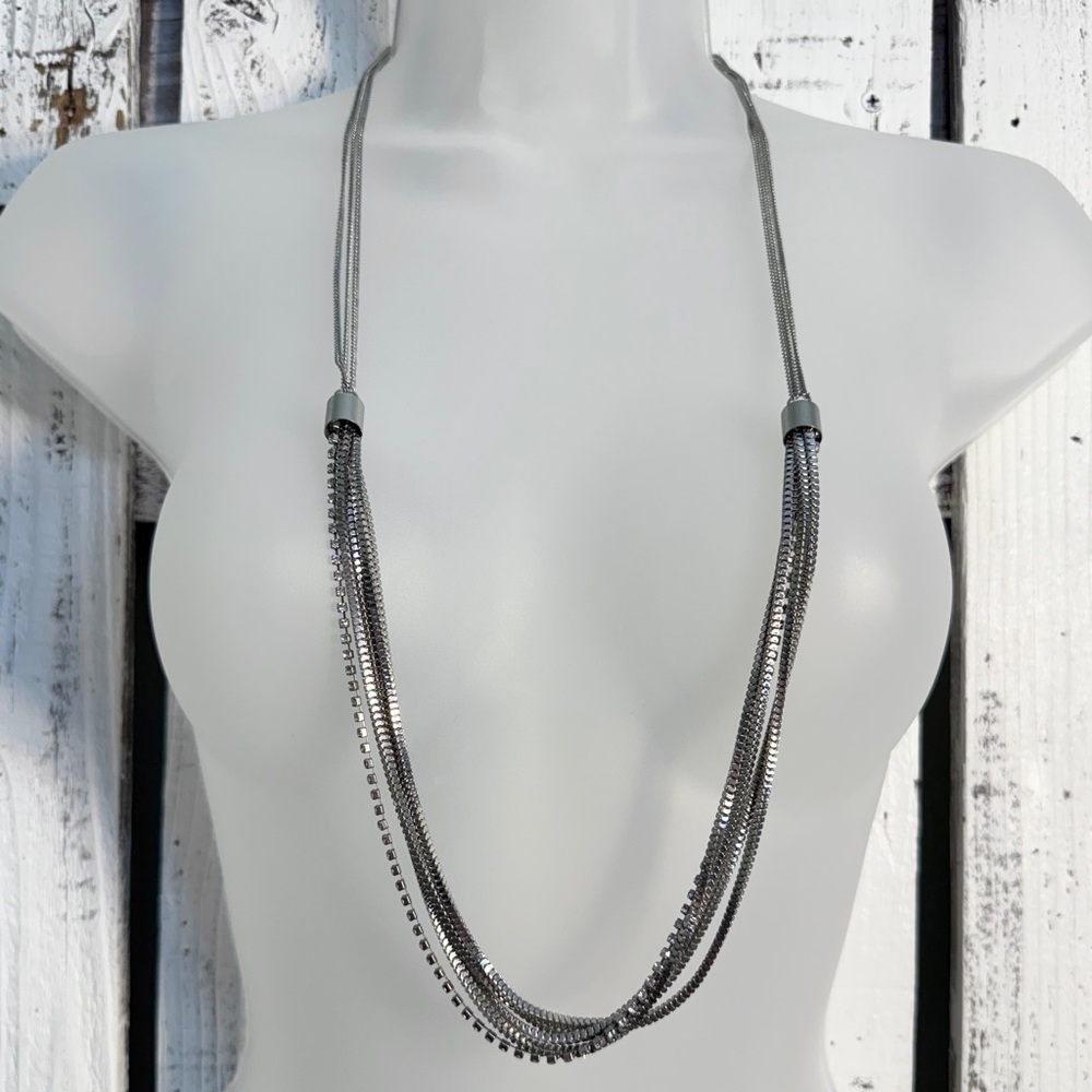 Fashion Jewelry Necklace Multistrand Silver Tone Box Chain Bling Clasp Goth Glam